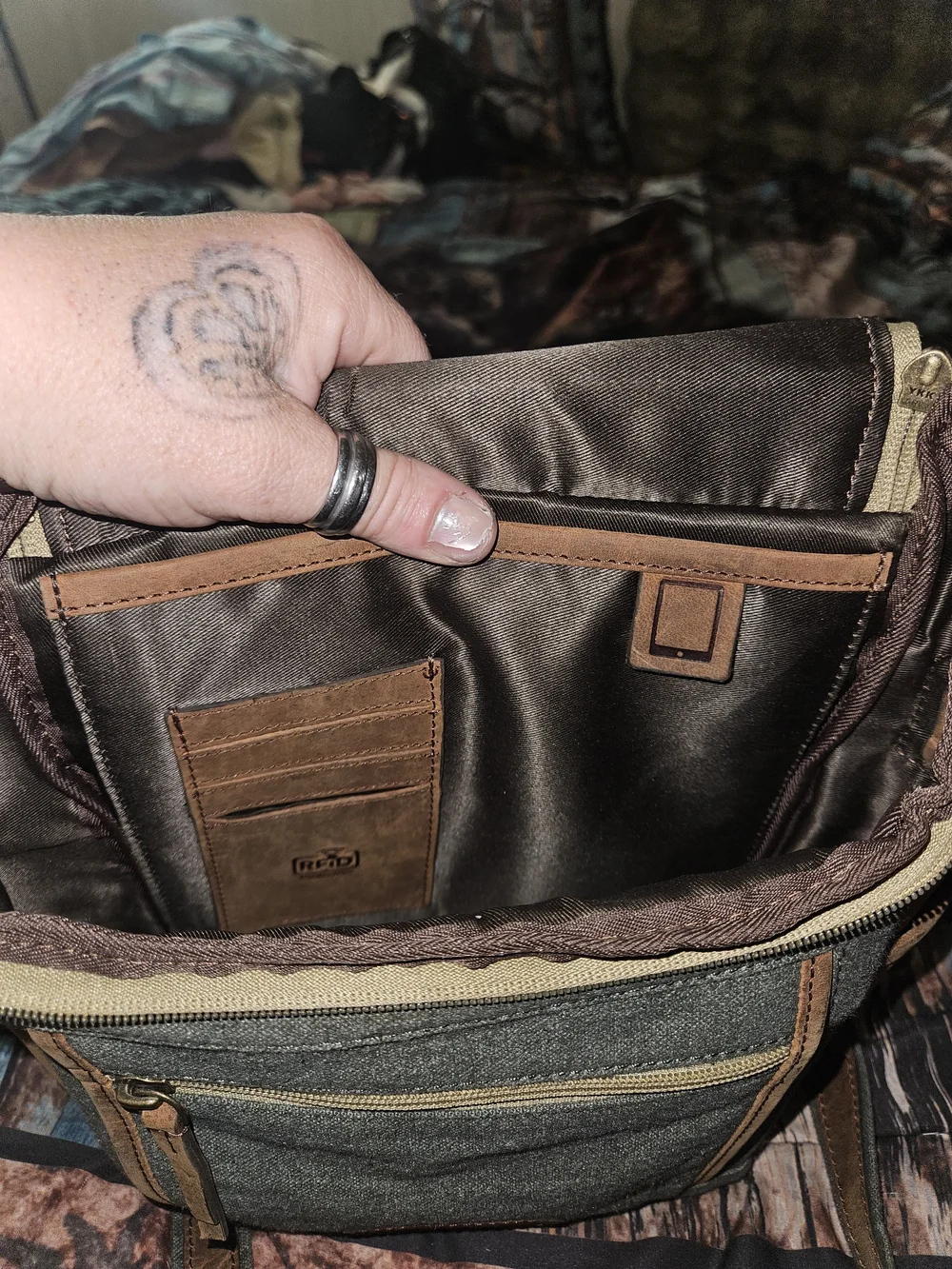 Myra Bag Olive Green Canvas Backpack with Brown Leather Trim
